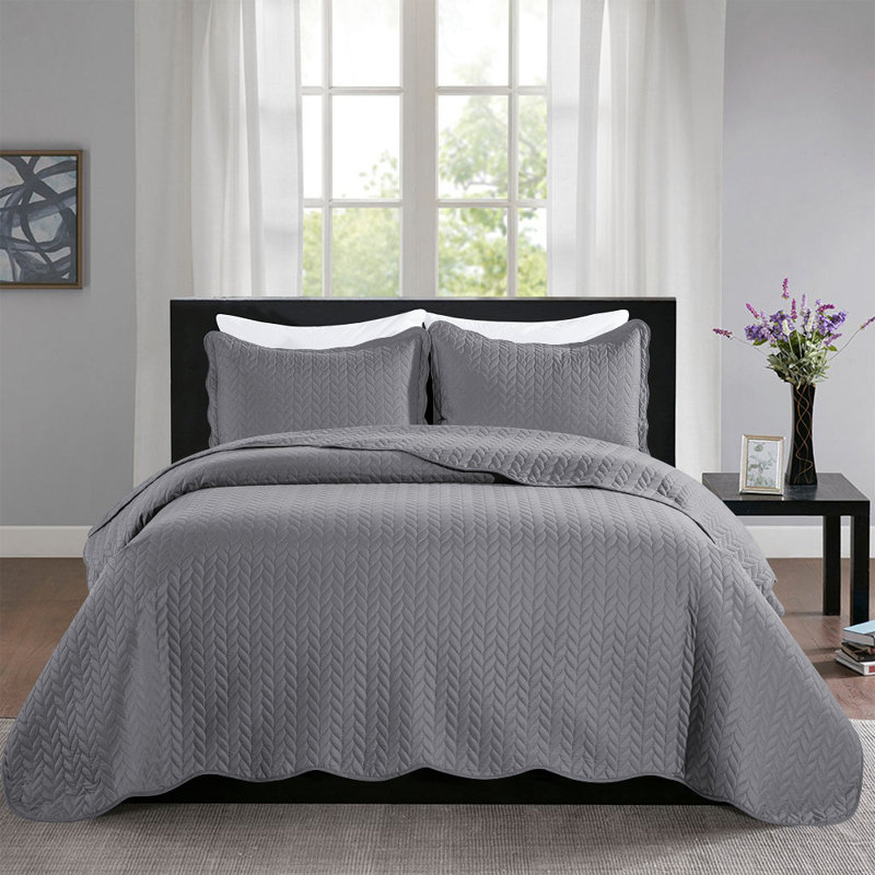 Microfiber Embossed Queen Quilt Sets| Hotel-Quality Bedspread, Gray, Queen Bedspread ( 90 x 96)+ 2 Standard Pillowcases