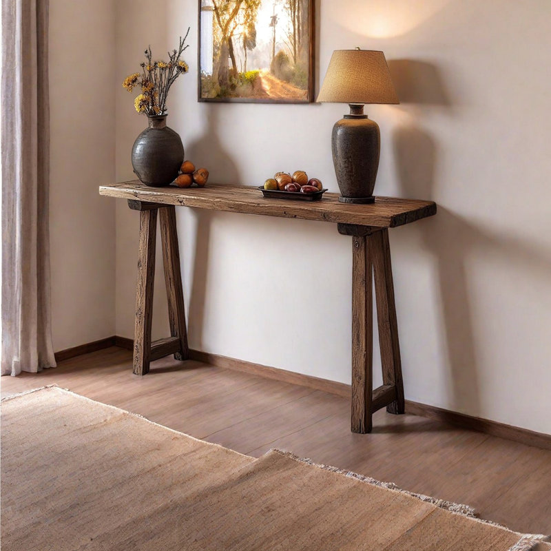 Console simple et rustique en bois massif, H 35,43 po x l 47,24 po x P 15,75 po