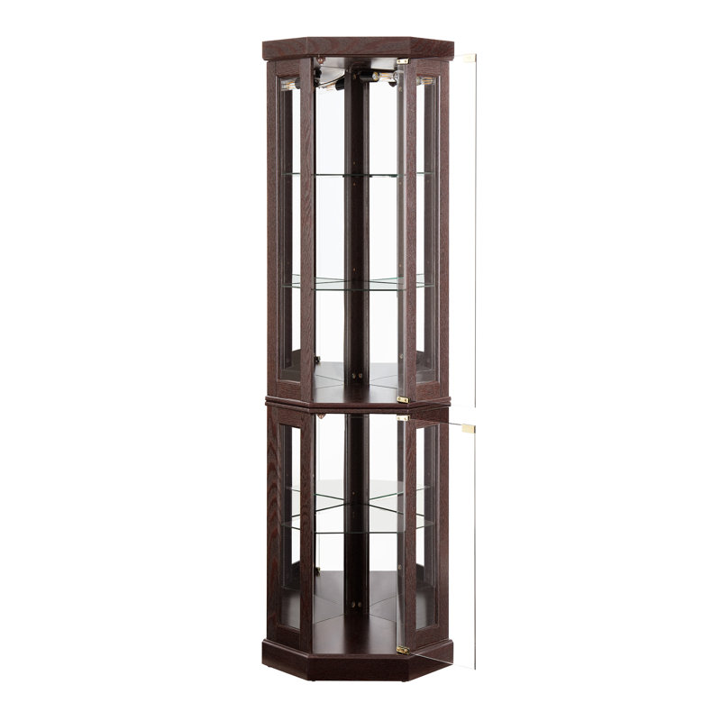 Vitrine en cerisier foncé - Vitrine d'angle de salon avec portes en verre et tablettes réglables