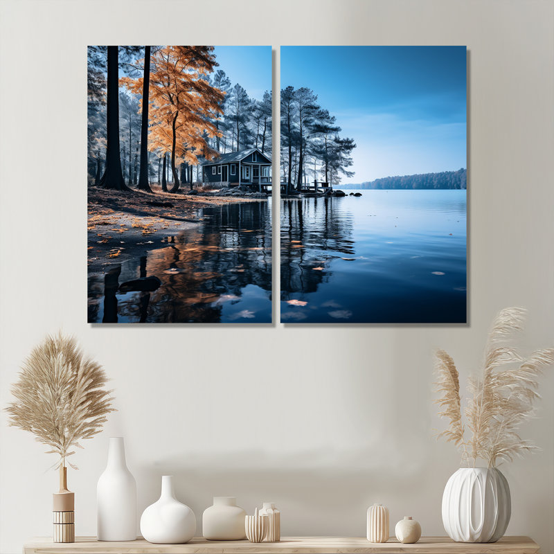 Lake Blue Lakeside Whispers - art mural bleu, H 36 po x l 48 po, Toile tendue, Ne s’applique pas