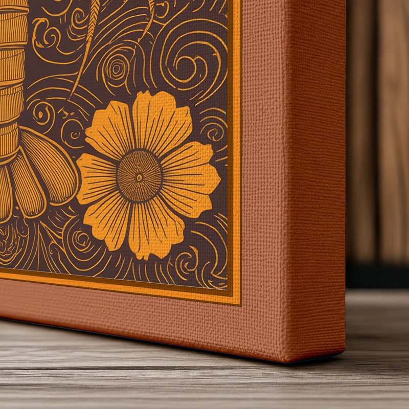 Lobster with Flowers Boho - Wrapped Canvas, 36x24 - 91.4 x 61.0 cm, Terracotta Border