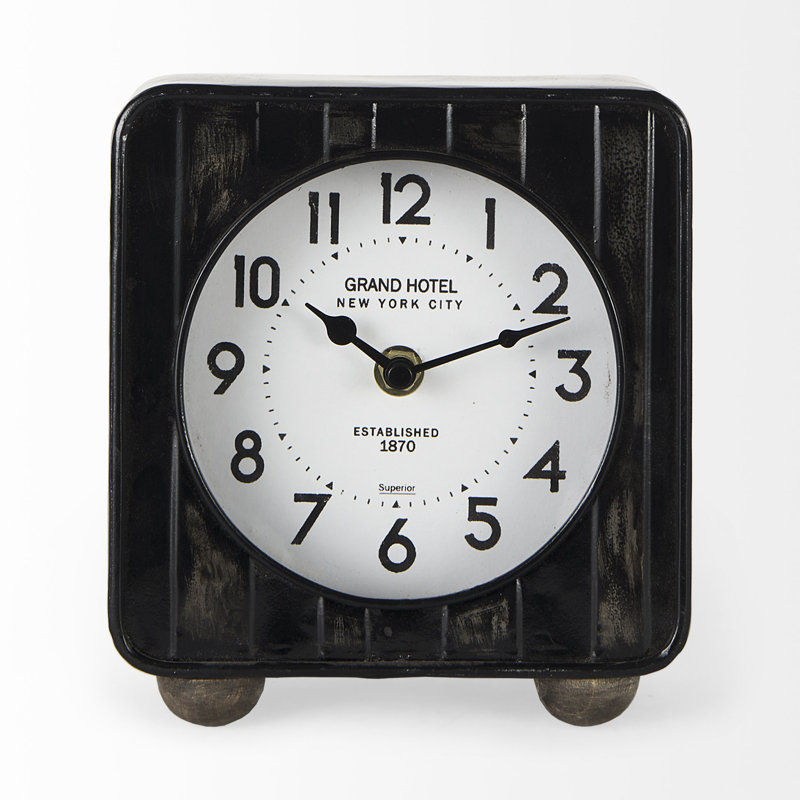 Horloge de table analogique à quartz en métal, Noir