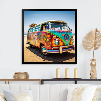 Magic Hippie Bus On The Beach I - Car Van Framed Prints
