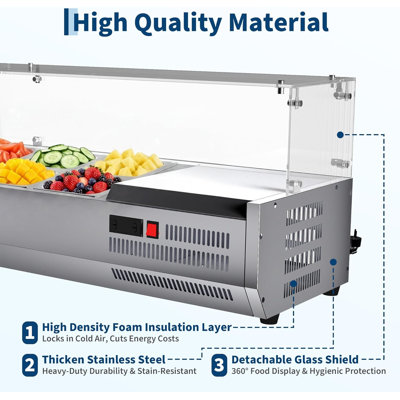 Refrigerated Prep Station, 35-46°F Digital Thermostat, 140W