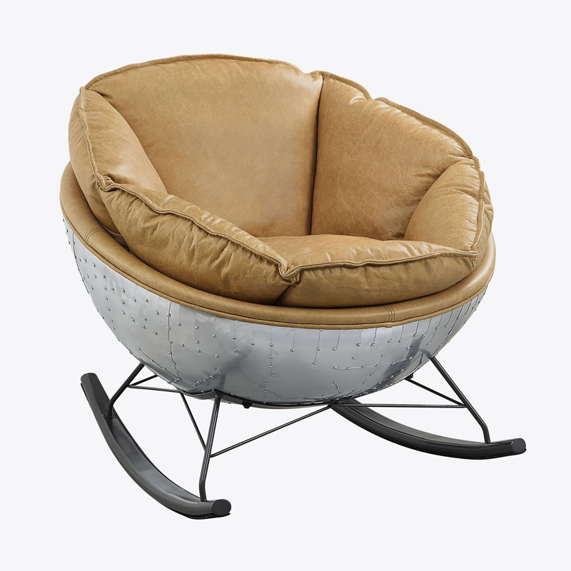 Chaise berçante en cuir jaune et argent, Brun marocain