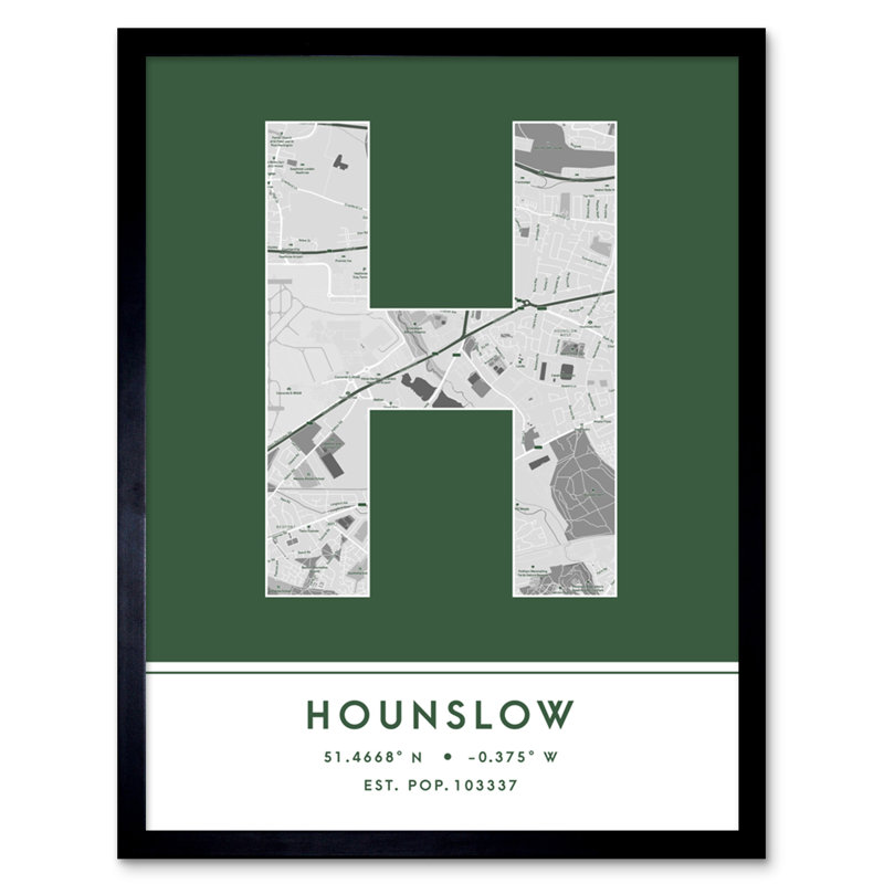 Hounslow England United Kingdom City Map by Wee Blue Coo - Single Picture Frame Typography