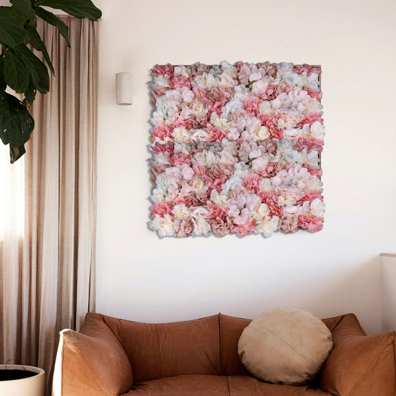 6 PCS Artificial Silk Flower Wall Panel, Light Pink/Yellow/Rose