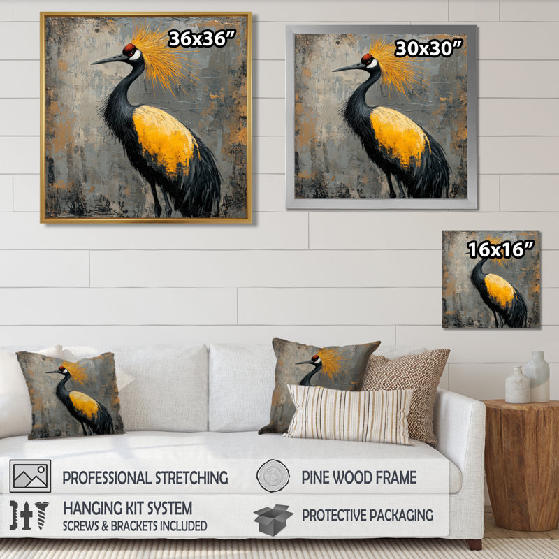 Décoration murale grise à crête grise jaune - oiseau, H 30 po x l 30 po, Reproduction encadrée d'une seule photo