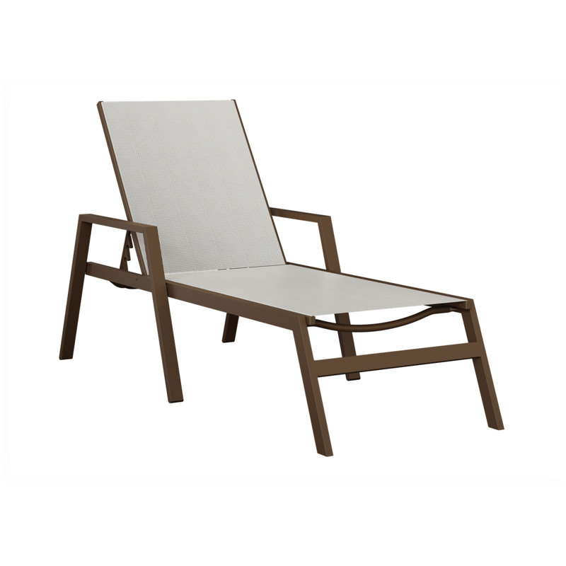 Chaise longue Vida en aluminium graphite avec tissu en tweed taupe, Filon de bois mesquite, Gris pâle