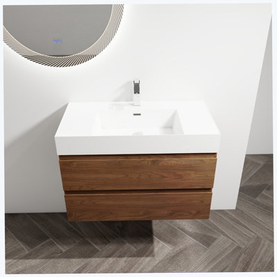 Meuble-lavabo simple 35,4 po avec plateau en céramique Hamdia