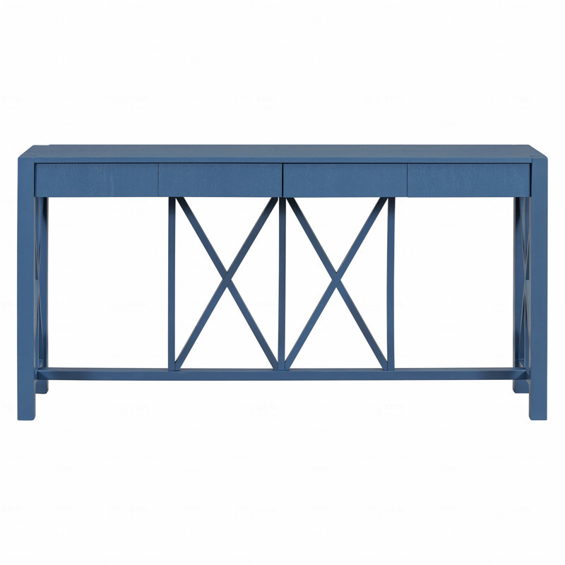Console en placage d'acacia avec 4 tiroirs spacieux, table d'entrée de style moderne avec espace de rangement ouvert, canapé de style campagnard