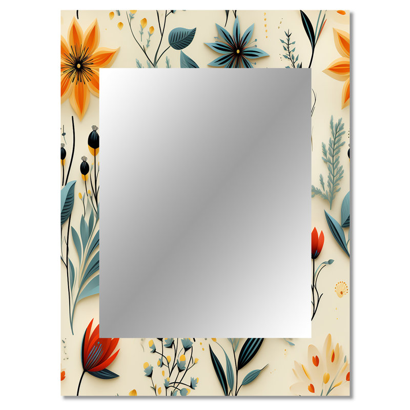 Vert et jaune rétro Bouquet Revival - grand miroir éclectique, miroir mural décoratif Boho, impression d'art en métal