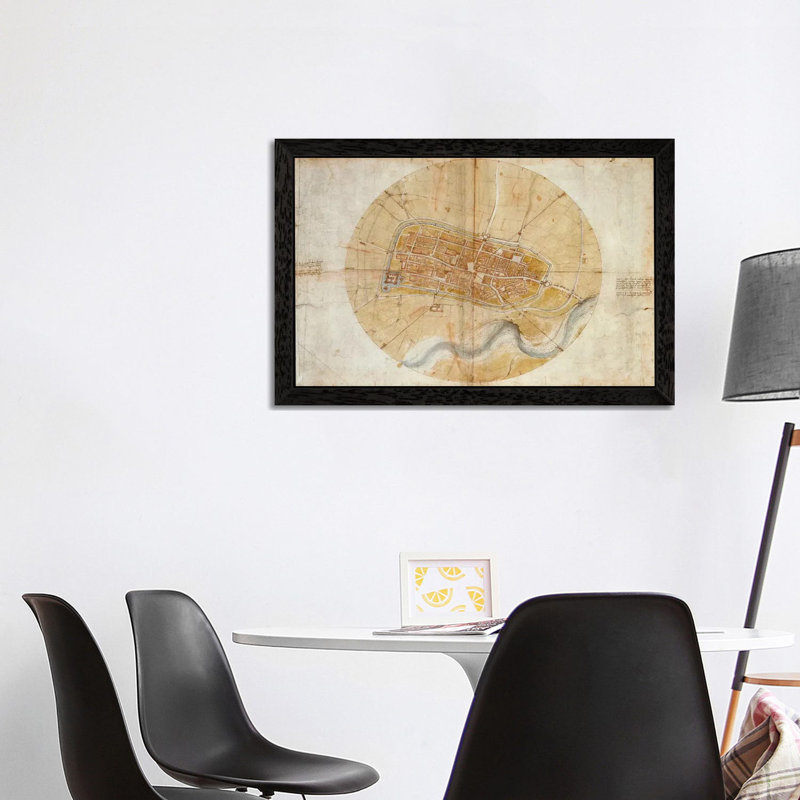 Map Of Imola, 1502 by Leonardo Da Vinci - Floater Frame Print on Canvas, Black, 66.04 cm H x 45.72 cm W