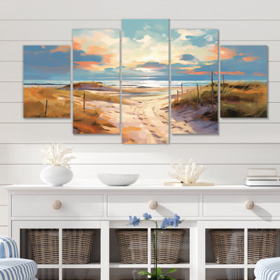 Beach Tranquility Ocean In Spring III - Décoration murale plage - 5 panneaux