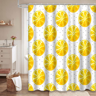 Seamless Lemon Slices Dots Graphic Art Shower Curtain with 12 Hooks