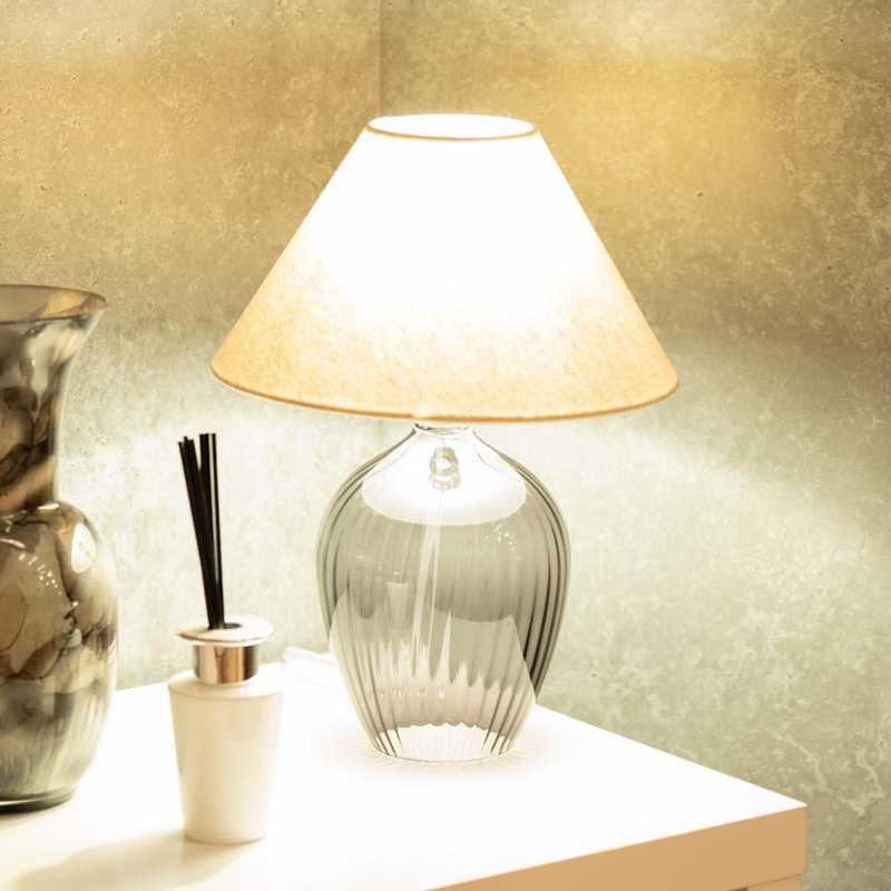 Matheu Glass Table Lamp, Grey