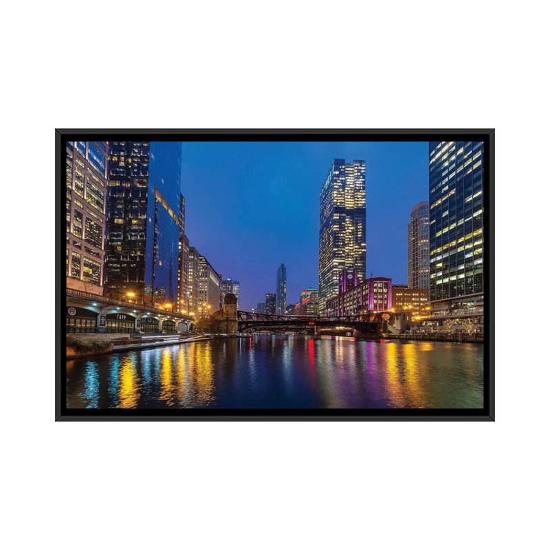 Chicago Night 1 Piece Wall Art on Canvas, 101.6 cm H x 66.04 cm W, Black Framed