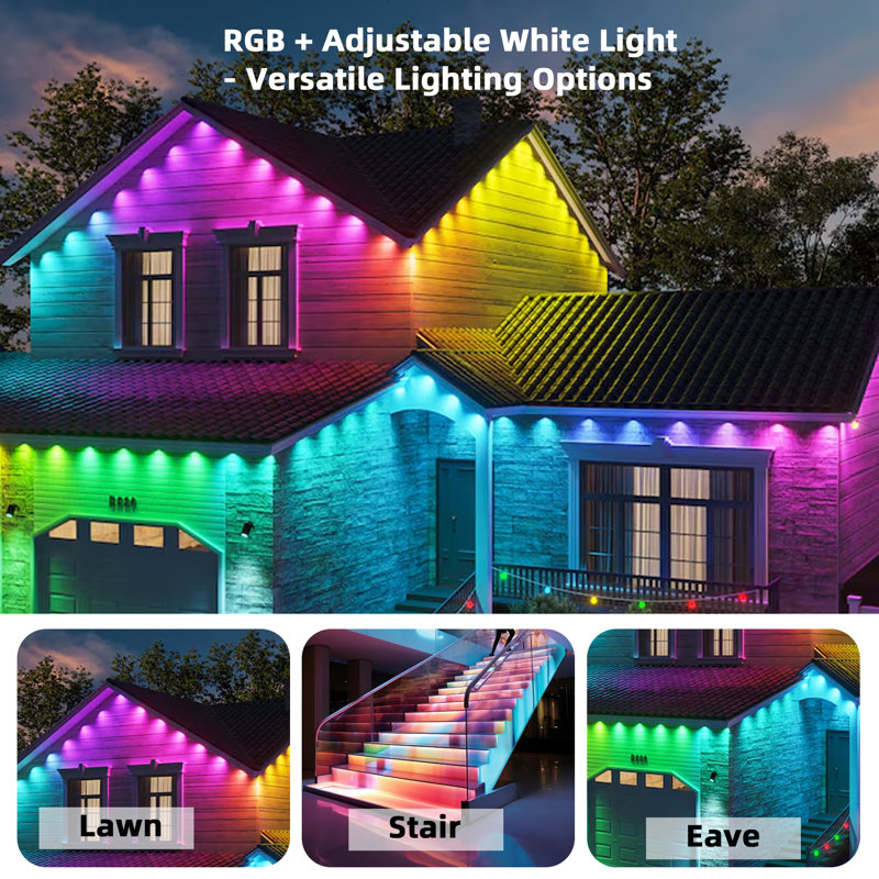 Smart Permanent Outdoor Lights, 100ft with 72 LED RGB String Lights, IP67 Waterproof Eaves Light