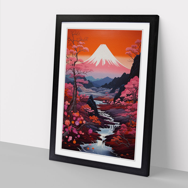 Japanese Mountains Neo-Plasticism No.2 - Single Picture Frame Print on Wood, 34cm H x 25cm W x 2cm D, Black Framed