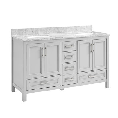 Ravis 60'' Double Bathroom Vanity with Carrara Marble Top