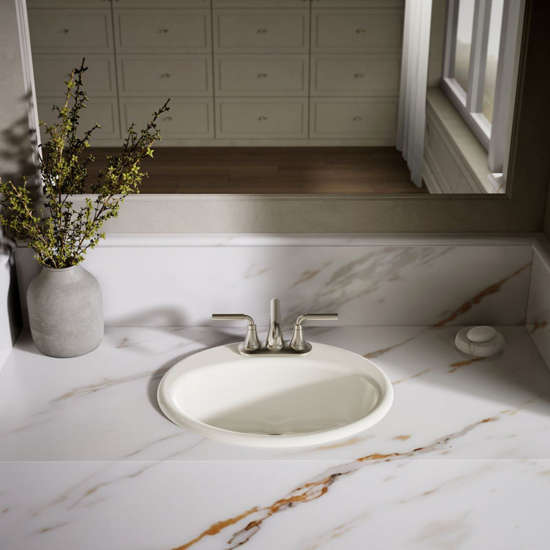 Farmington Metal Oval Drop-In Bathroom Sink with Overflow, Biscuit, 4" Center