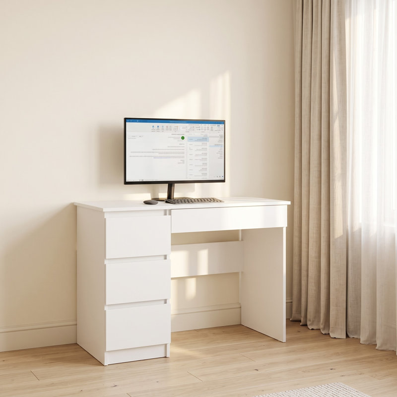 Eufelia Computer Desk, White, Left