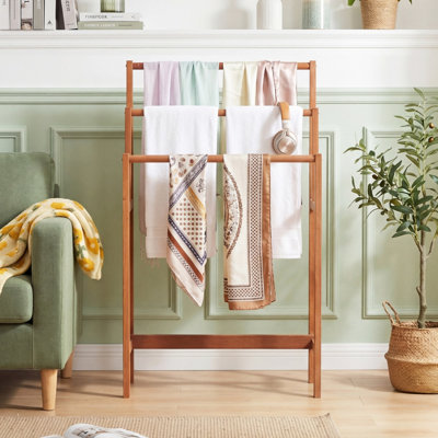 3-Tier Solid Wood Towel Rack with Teak Oil Finish, Space-Saving Design