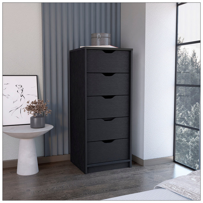 Commode H 42 po, 5 tiroirs, commode de rangement mince, noir, Noir