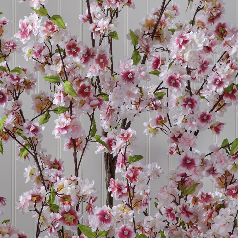 Cerisier en fleurs artificiel en pot, H 66 po x l 12 po x P 12 po, Blanc