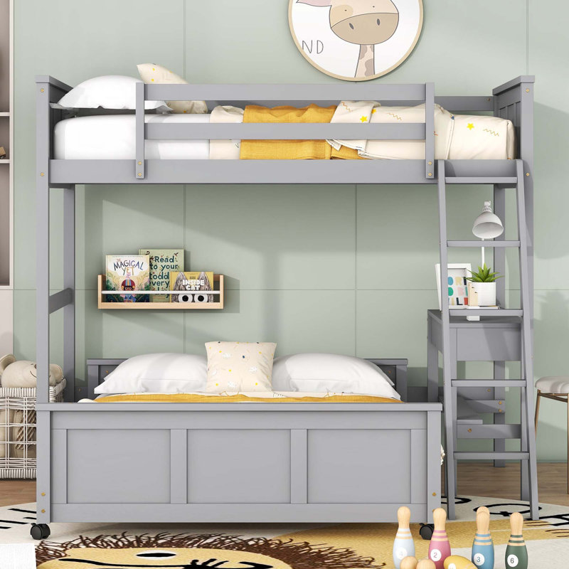 Twin Over Full Bunk Bed With Desk, Twin, Gray