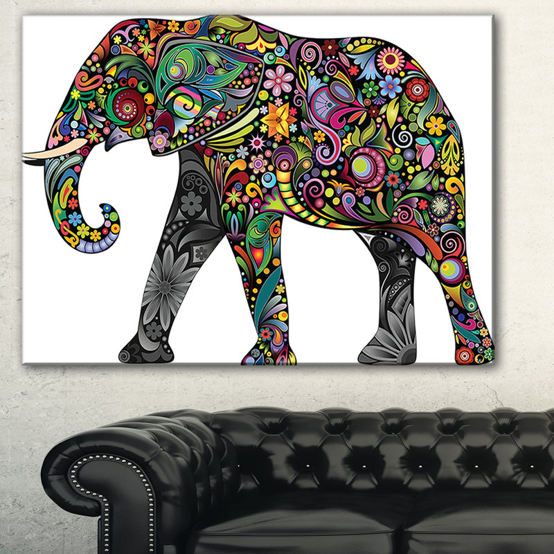 « floral joyeuse éléphant », impression sur toile, H 20 po x l 20 po x P 1 po