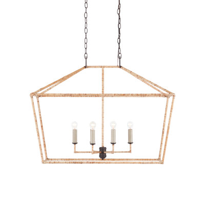 Denison 6 - Light Mole Black/Natural Rattan Lantern Pendant