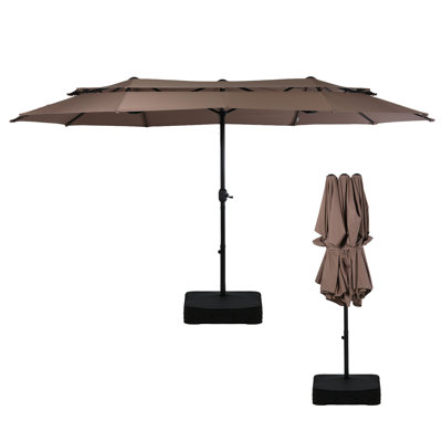 15FT Double Sided Rectangular Patio Umbrella, Double Layer Outdoor Market Umbrella with Crank Lift & Included Base for Backyard Poolside Garden Deck