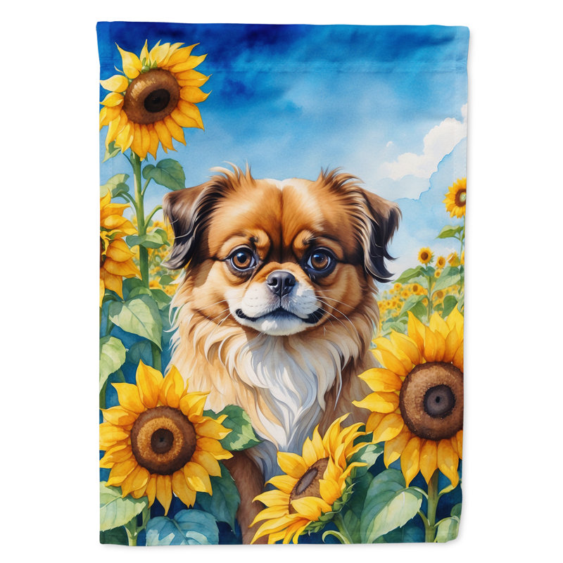 Alaskan Malamute in Sunflowers House Flag, Tibetan Spaniel