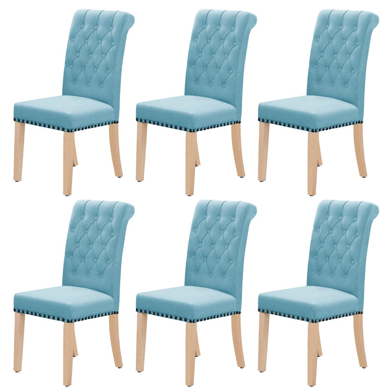 Chaises de salle à manger rembourrées en tissu avec pieds en bois, Bleu clair