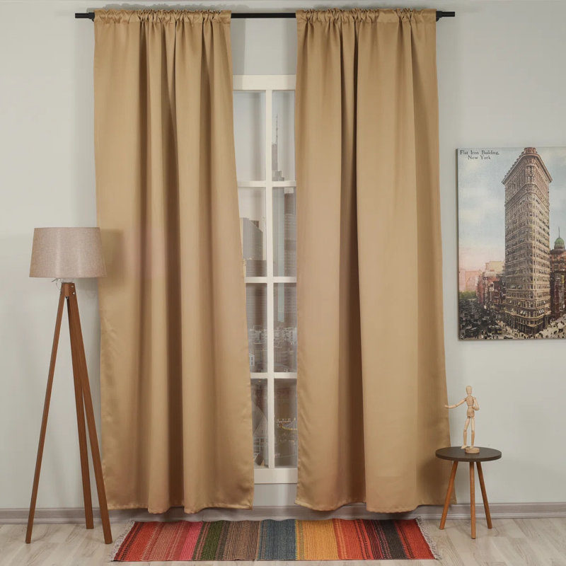 Sateen Look Room Darkering Room Darkening Curtain Pair, 52" W x 108" L, Camel