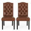 Kd Dining Chairs   Of 2 , Brown Pu Leather Trim, Stylish Button Tufting, Delicate Diamond Stitching, Lovely Tapered Legs