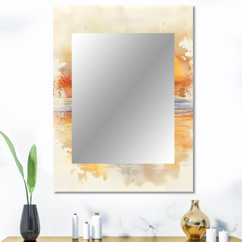Pelican At Dusk - Heron Decorative Wall Mirror, White Large Mirror, Printed Metal Art, 40" x 30"