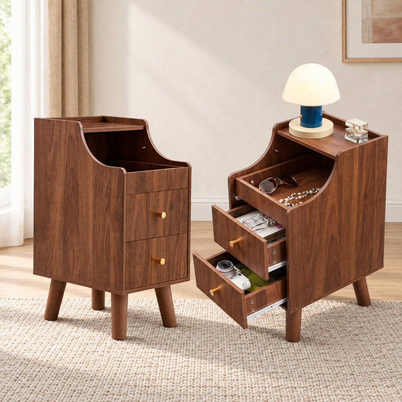 Table de chevet 2 pièces avec 2 tiroirs, tables de bout avec plateau coulissant et tablette ouverte, tables d'appoint étroites pour chambre à coucher et salon