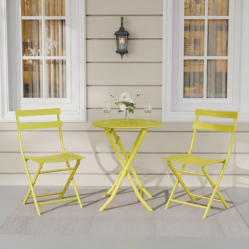 Ensemble bistro 3 pièces, ensemble de mobilier de patio pliable avec cadre de qualité supérieure, Jaune