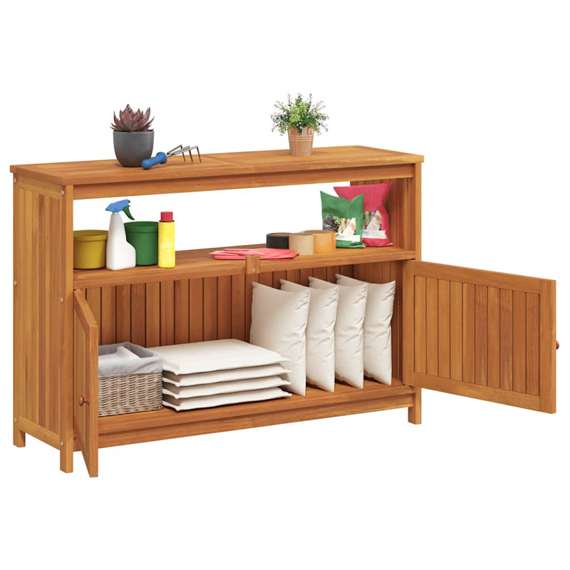 Console de jardin rustique en acacia massif avec portes pour 2 personnes vidaXL, durable et résistante aux intempéries avec finition huilée, rangement intérieur pour entrée extérieure, mobilier de patio moderne, 43,3 po x 13,8 po x 29,5 po