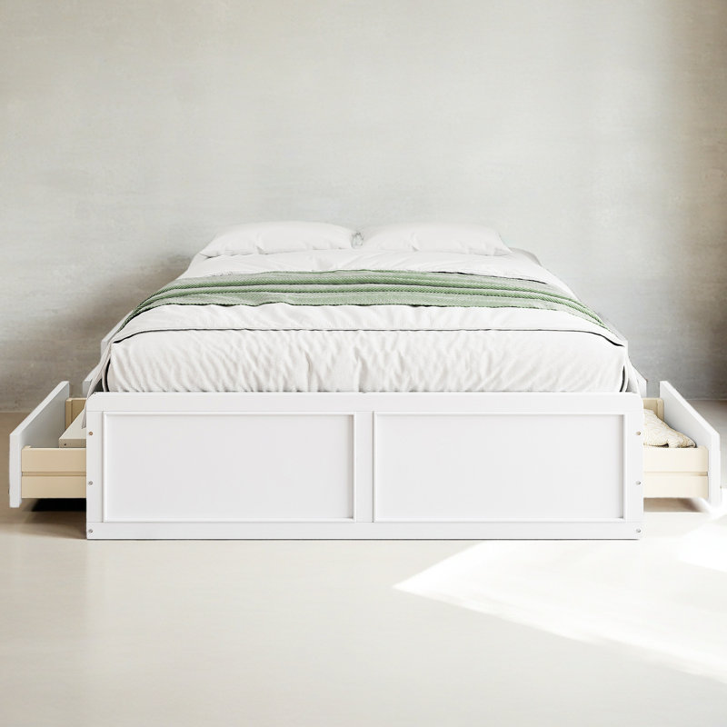 Structure de lit plateforme en bois avec 6 tiroirs, Blanc