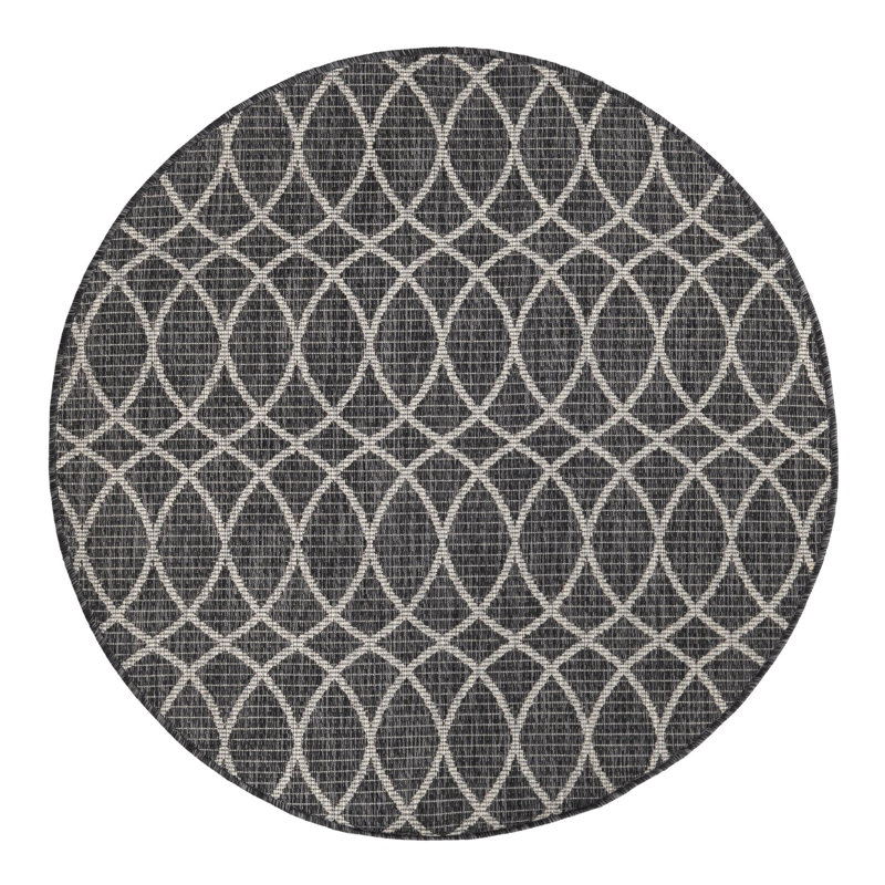 Charcoal Gitter Indoor/Outdoor Trellis Rug, Round 4'