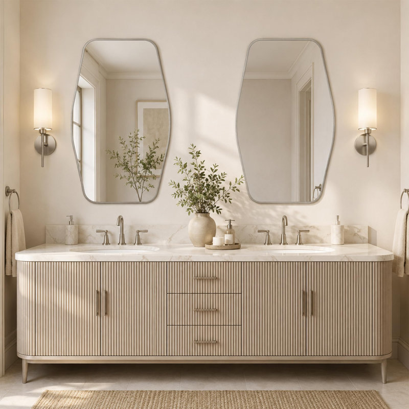 24" x 36" Modern Geometric Bathroom Vanity Mirror, Aluminum Framed Wall Mirror, Brushed Nickel