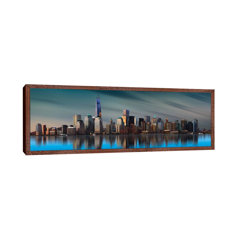 New York World Trade Center by Yi Liang - Panoramic Print on Canvas, 152.4 cm H x 50.8 cm W, Classic Brown Wood Framed