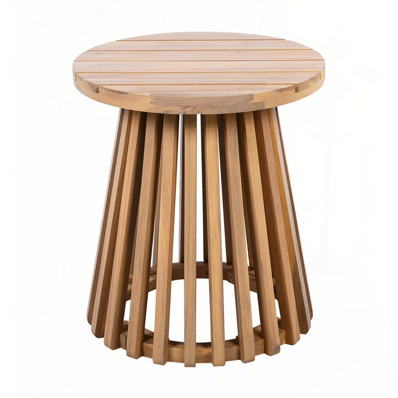 Outdoor Acacia Wood Patio Side Table, Light Teak