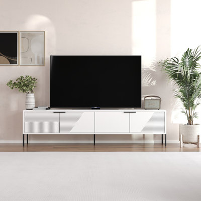Meuble télé 100% mélamine blanc moderne 70,9 po x 17,7 po x 11,8 po Modern | Conception murale, style géométrique scandinave | Durable et élégant pour le salon et les espaces de divertissement