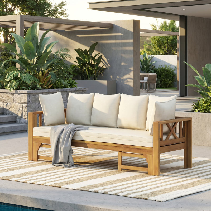 Canapé d'extérieur d'extérieur en bois d'acacia à 3 places pour le patio, Beige