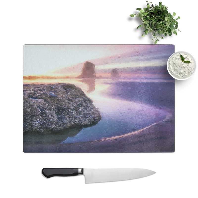 Tempered Glass Sunset over the Beach Chopping Board, 28.5 cm W x 20 cm L