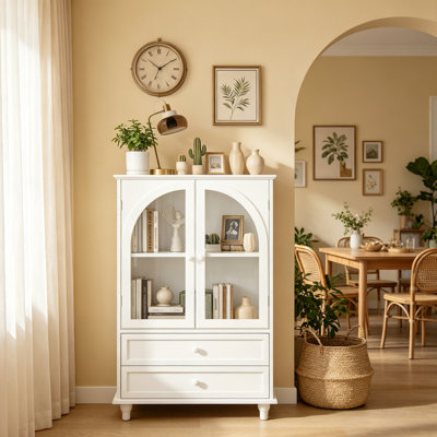 41.93"H Glass Door Display Case Storage Cabinet With 2 Drawers And Adjustable Shelf,Spacious Storage
